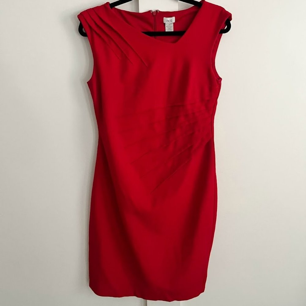 Cache Solid Red Asymmetrical Neckline Ruched Pont… - image 1